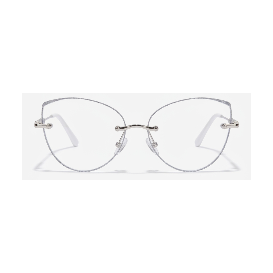 Gafas Cat-Eye Rimless Plateada Glitter — montura de moda premium | Aeon Lifestyle